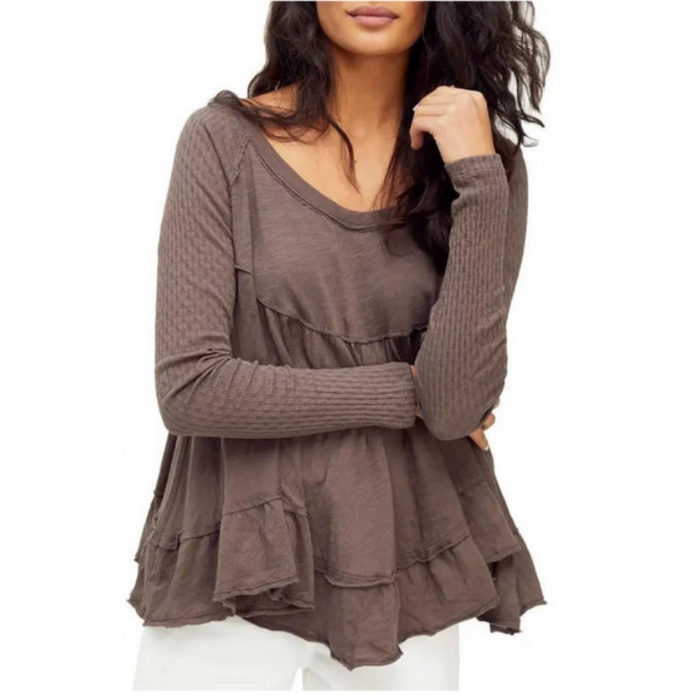 Free People Dark Gray Long Sleeve Top